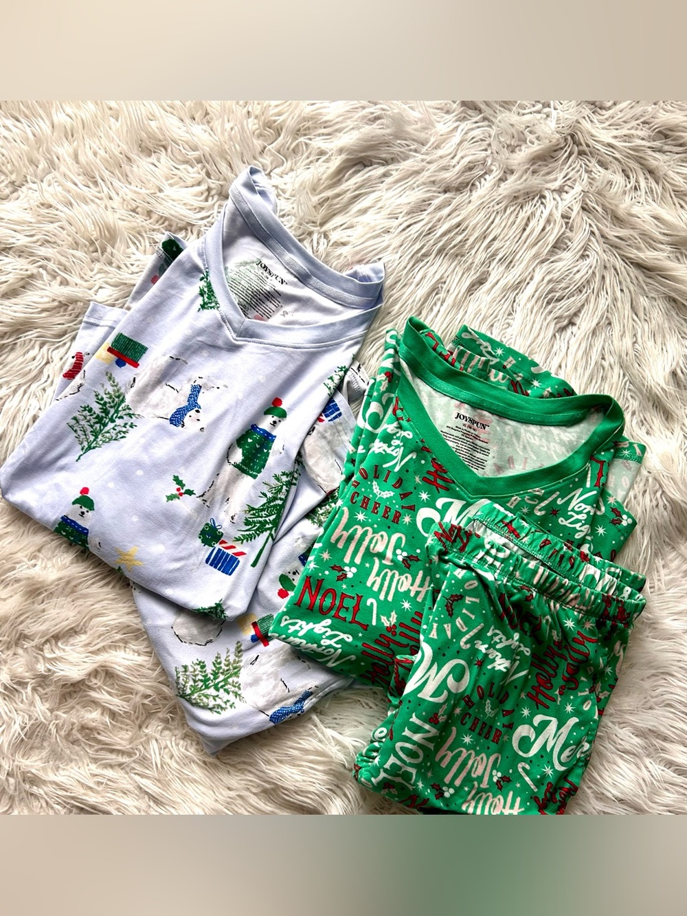 Bundle Womens Christmas Pajama Set - Green & Light Blue